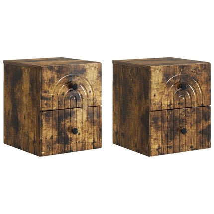 Väggmonterat Sängbord med låda 2 pcs Rökt ek 33 x 34,5 x 40 cm