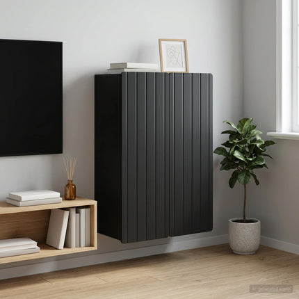 Väggmonterat skåp Svart 66 x 34,5 x 92 cm Konstruerat trä