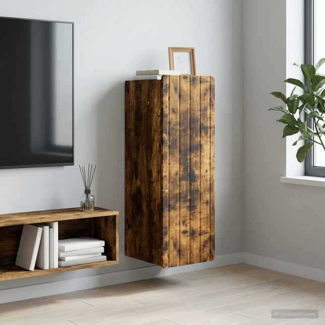 Väggmonterat skåp Rökt ek 33 x 34,5 x 94 cm Konstruerat trä