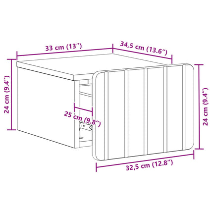 Väggmonterat Sängbord med låda 2 pcs Rökt ek 33 x 34,5 x 24 cm