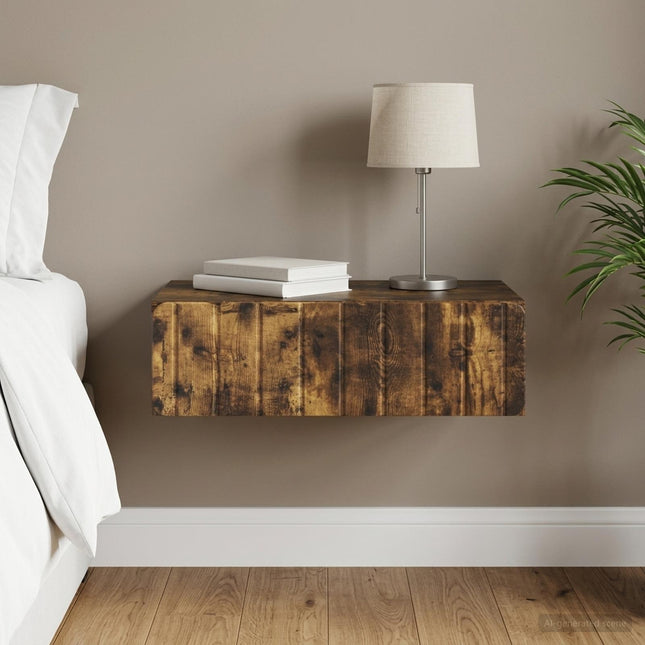 Väggmonterad sidobord Rökt ek 59 x 34,5 x 17 cm Konstruerat trä