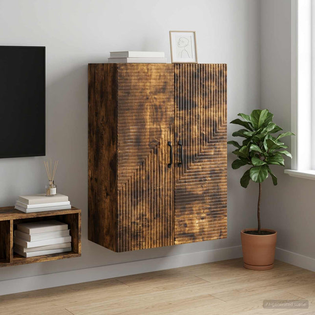 Väggmonterat skåp Rökt ek 66 x 34,5 x 90 cm Konstruerat trä