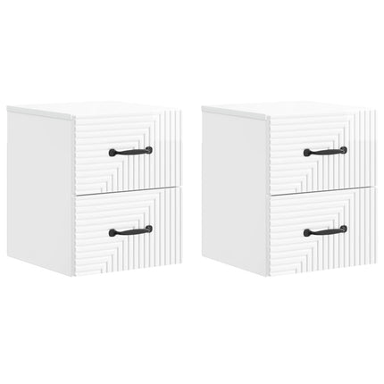 Väggmonterat Sängbord 2 pcs Vit högglans 34,5 x 33 x 40 cm