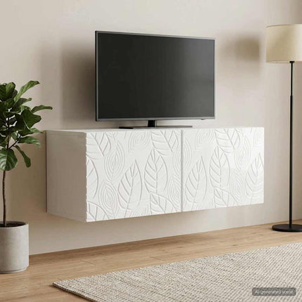 Väggmonterad TV-bänk 98 x 31 cm Vit högglans Konstruerat trä