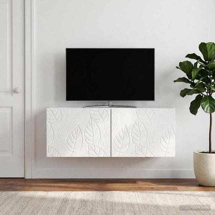 Väggmonterad TV-bänk 98 x 31 cm Vit högglans Konstruerat trä