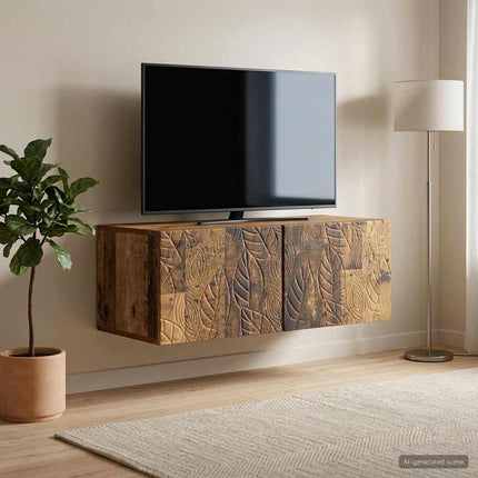 Väggmonterad TV-bänk 98 x 31 cm Gammalt trä Konstruerat trä