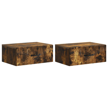 Väggmonterat Sängbord med låda 2 pcs Rökt ek 49 x 34,5 x 20 cm