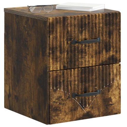 Väggmonterat Sängbord med låda 2 pcs Rökt ek 34,5 x 33 x 40 cm