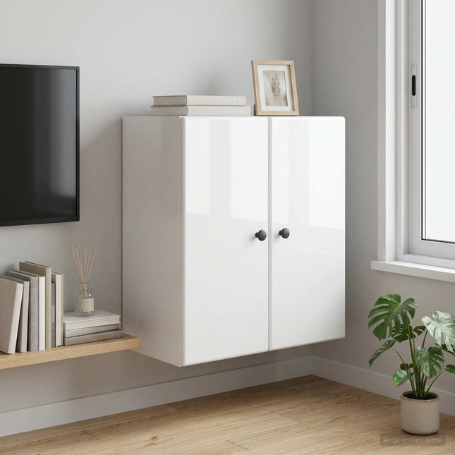 Väggmonterat skåp 59 x 31 x 60 cm Konstruerat trä Vit högglans