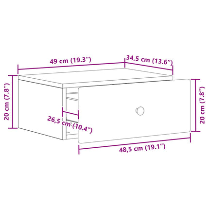 Väggmonterat Sängbord med låda 2 pcs Rökt ek 49 x 34,5 x 20 cm