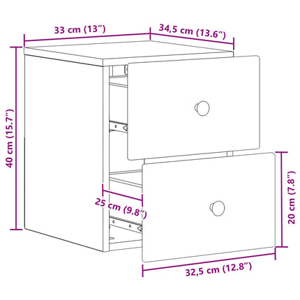 Väggmonterat Sängbord med låda 2 pcs Svart 34,5 x 33 x 40 cm