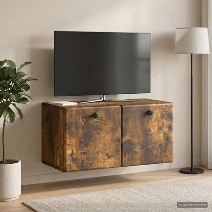 Väggmonterad TV-bänk 59,5 x 31 x 30 cm Rökt ek Konstruerat trä