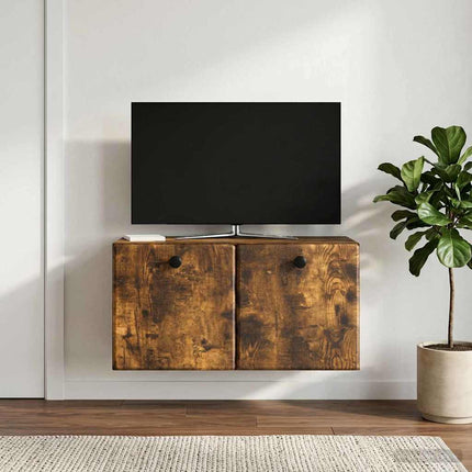 Väggmonterad TV-bänk 59,5 x 31 x 30 cm Rökt ek Konstruerat trä