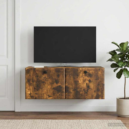 Väggmonterad TV-bänk 78,5 x 31 x 30 cm Rökt ek Konstruerat trä