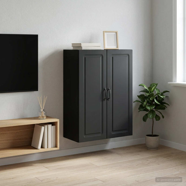 Väggmonterat skåp 66 x 34,5 x 90 cm Konstruerat trä Svart