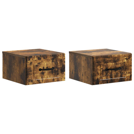 Väggmonterat Sängbord med låda 2 pcs Rökt ek 34,5 x 33 x 20 cm