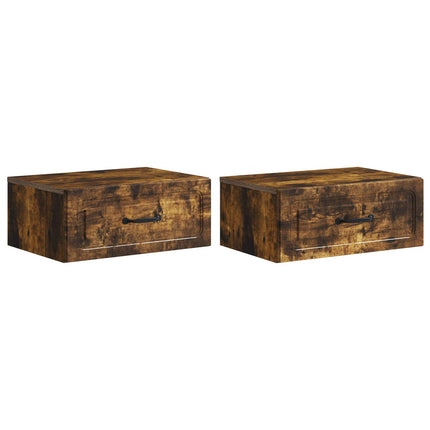 Väggmonterat Sängbord med låda 2 pcs Rökt ek 49 x 34,5 x 20 cm