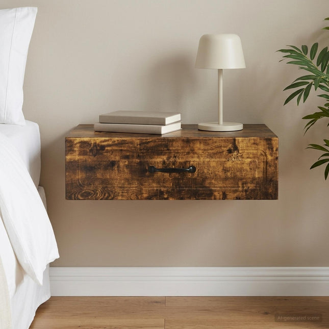 Väggmonterad sidobord Rökt ek 59 x 34,5 x 17 cm Konstruerat trä