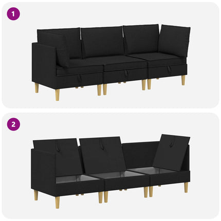 Modulsoffor med förvaring 3 pcs Svart Tyg