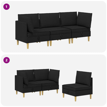 Modulsoffor med förvaring 3 pcs Svart Tyg