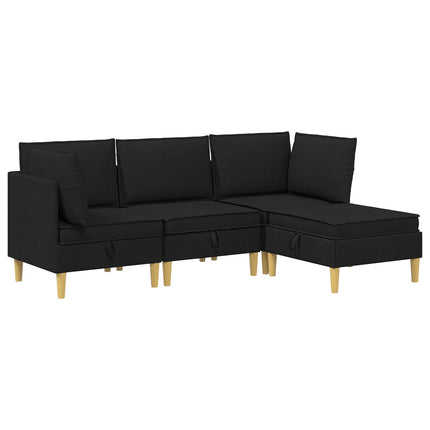 Modulsoffor med förvaring 4 pcs Svart Tyg