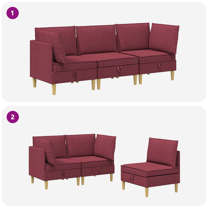 Modulsoffor med förvaring 3 pcs Vinröd Tyg
