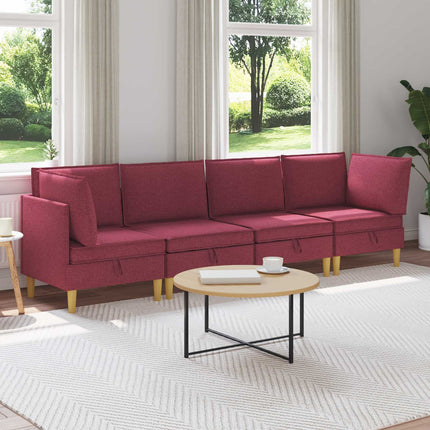 Modulsoffor med förvaring 4 pcs Vinröd Tyg