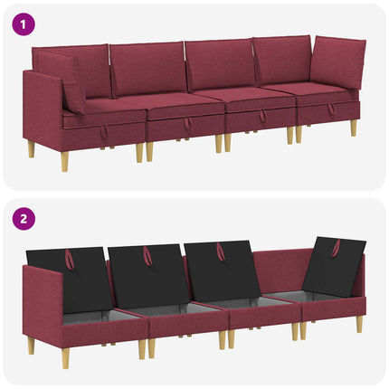 Modulsoffor med förvaring 4 pcs Vinröd Tyg