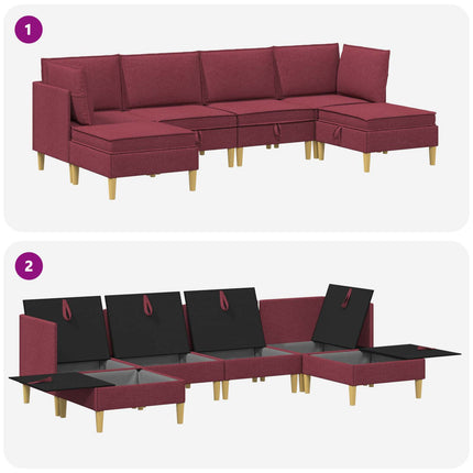 Modulsoffor med förvaring 6 pcs Vinröd Tyg
