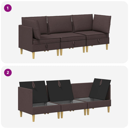 Modulsoffor med förvaring 3 pcs Mörkbrun Tyg