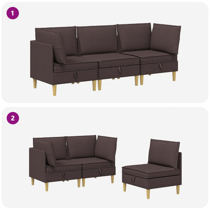 Modulsoffor med förvaring 3 pcs Mörkbrun Tyg