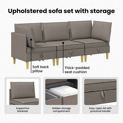 Modulsoffor med förvaring 3 st Taupe Tyg