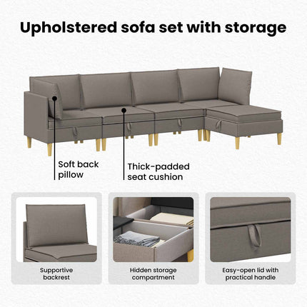Modulsoffor med förvaring 5 st Taupe Tyg