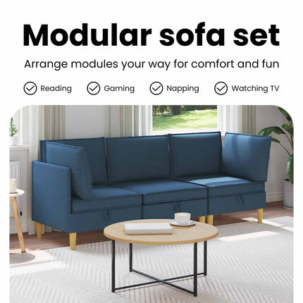 Modulsoffor med förvaring 3 st Blå Tyg