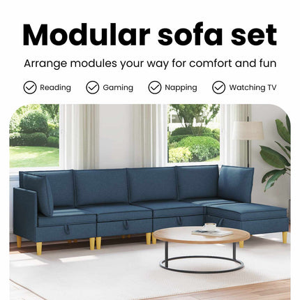 Modulsoffor med förvaring 5 st Blå Tyg