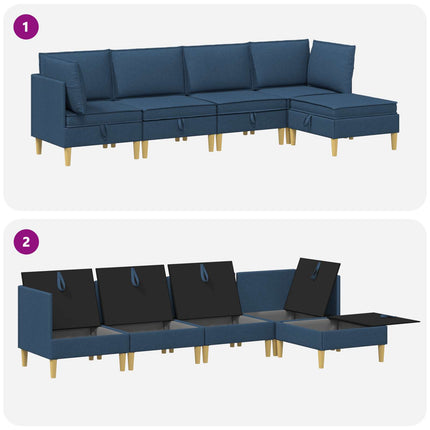 Modulsoffor med förvaring 5 pcs Blå Tyg