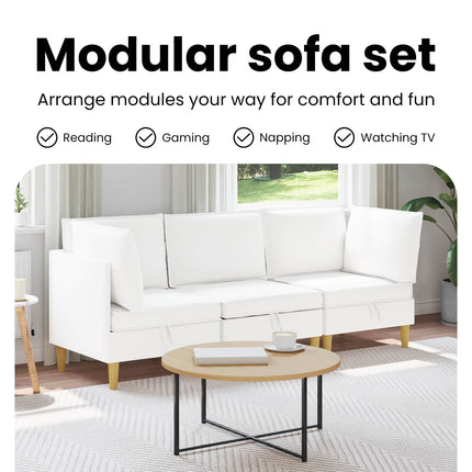 Modulsoffor med förvaring 3 st Vit Tyg