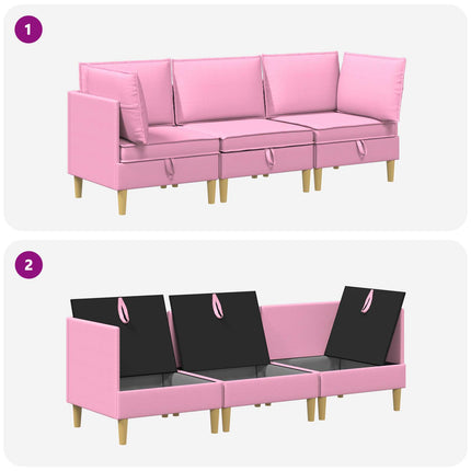 Modulsoffor med förvaring 3 pcs Rosa Tyg