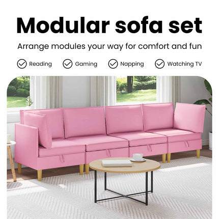 Modulsoffor med förvaring 4 st Rosa Tyg