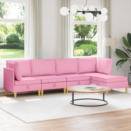 Modulsoffor med förvaring 5 pcs Rosa Tyg