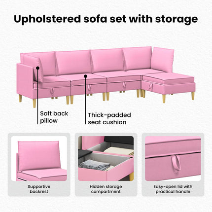 Modulsoffor med förvaring 5 st Rosa Tyg