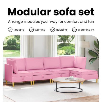 Modulsoffor med förvaring 5 st Rosa Tyg