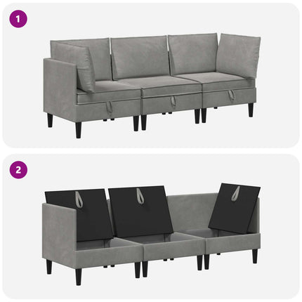 Möbelset för vardagsrummet med kudde 3 pcs Ljusgrå Sammet