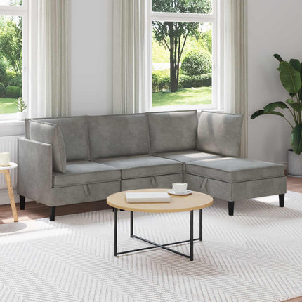 Möbelset för vardagsrummet med kudde 4 pcs Ljusgrå Sammet