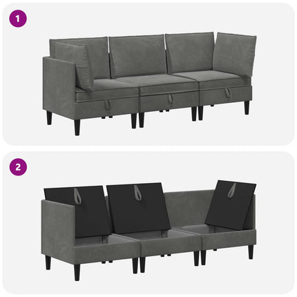 Möbelset för vardagsrummet med kudde 3 pcs Mörkgrå Sammet
