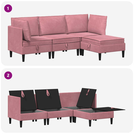 Möbelset för vardagsrummet med kudde 4 pcs Rosa Sammet