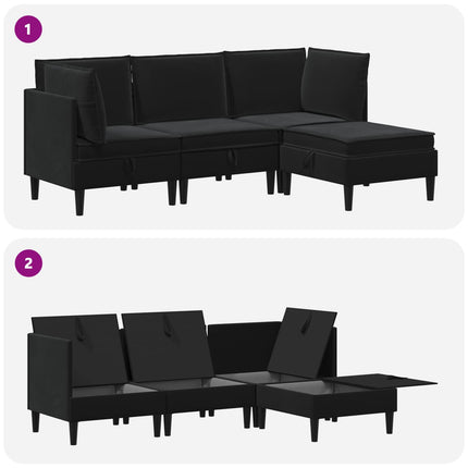Möbelset för vardagsrummet med kudde 4 pcs Svart Sammet