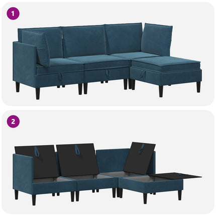 Möbelset för vardagsrummet med kudde 4 pcs Blå Sammet