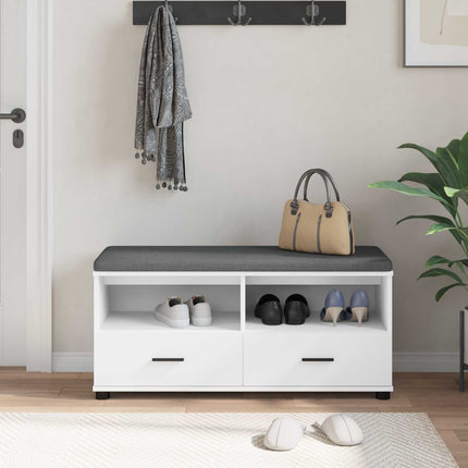 Hallbänk med kudde Vit 100 x 38 x 46 cm Konstruerat Trä och Tyg