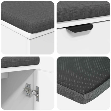 Hallbänk med kudde Vit 80 x 38 x 46 cm Konstruerat Trä och Tyg